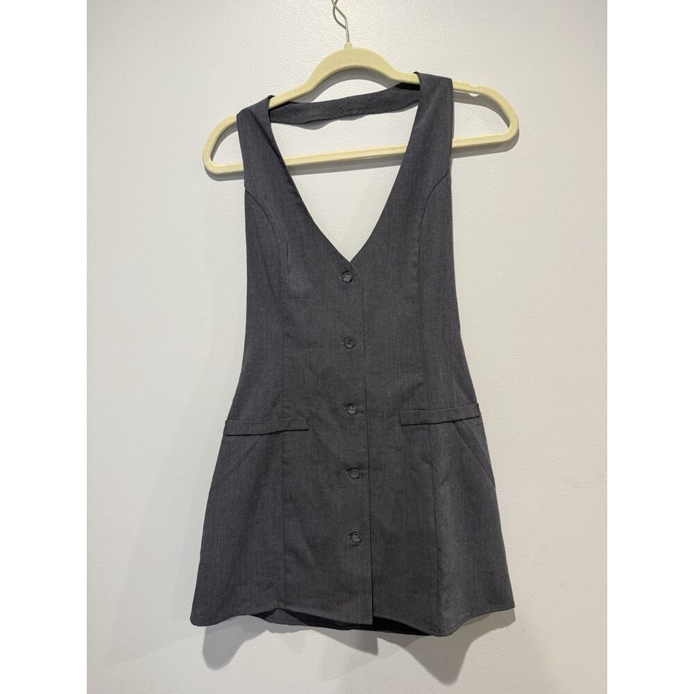 NWT Princess Polly Fenny Mini Halter Dress Button Up Gray Size 4 Chic Sleeveless - Picture 3 of 10
